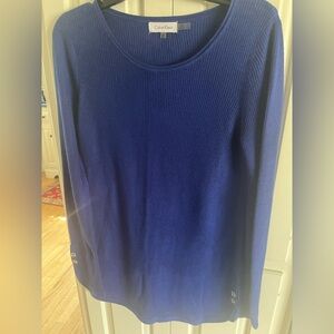 Calvin Klein Royal Blue Ribbed Button-Cuff Sweater